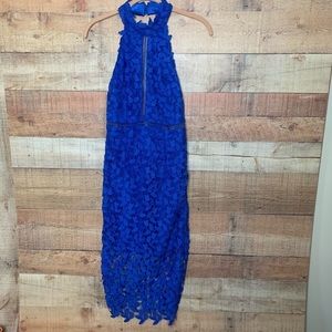 Nwt Revolve Bardot Blue Lace Halter Midi Dress